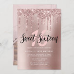 Elegant rose gold glitter drips sweet sixteen invitation<br><div class="desc">This modern invitation design features faux pink & copper rose gold dripping glitter metallic texture and elegant calligraphy font.</div>