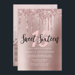 Elegant rose gold glitter drips sweet sixteen invitation<br><div class="desc">This modern invitation design features faux pink & copper rose gold dripping glitter metallic texture and elegant calligraphy font.</div>