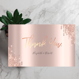 Elegant Rose Gold Glitter Drips Thank You Card