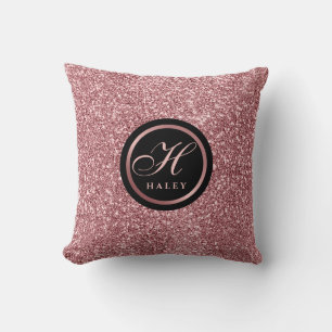 Elegant Rose Gold Glitter Effect Monogram Initial Cushion