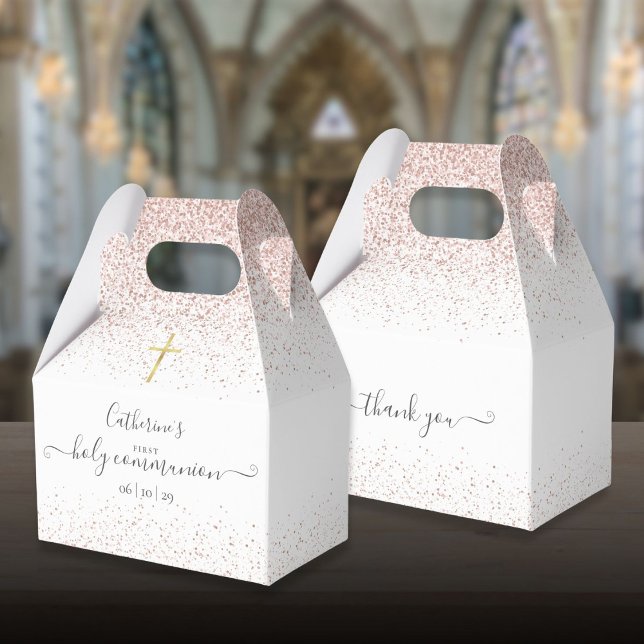 Elegant Rose Gold Glitter First Holy Communion Favour Box (Elegant Rose Gold Glitter First Holy Communion Favor Boxes)