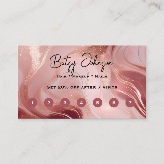 Elegant Rose Gold Glitter Flat Loyalty Card (Front)
