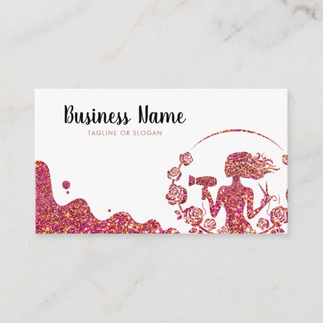 Elegant Rose Gold Glitter Floral Hairdresser Appointment Card (Front)