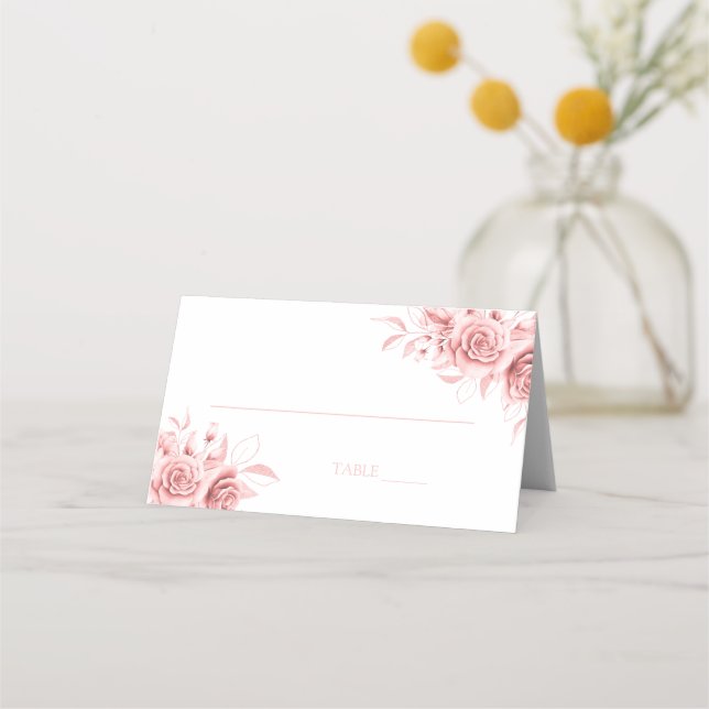 Elegant Rose Gold Glitter Floral  Place Card (Front)
