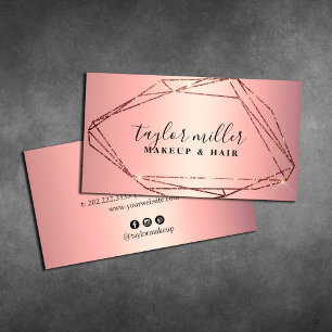 Elegant rose gold glitter frame makeup & hair business card