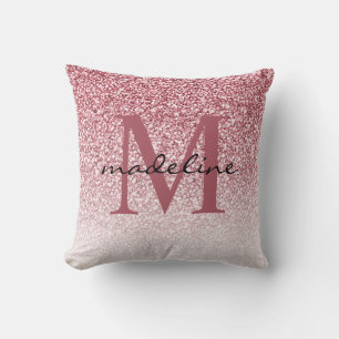 Elegant Rose Gold Glitter Girly Monogram Cushion