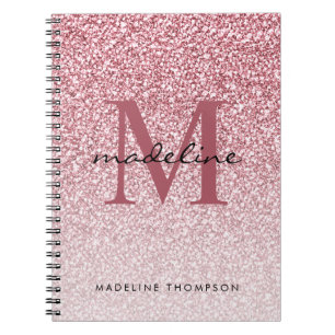 Elegant Rose Gold Glitter Girly Monogram Notebook