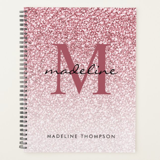 Elegant Rose Gold Glitter Girly Monogram Planner (Front)