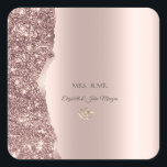 Elegant Rose Gold Glitter Gold Rings Square Sticker<br><div class="desc">Elegant chic glitter border and gold heart rings on a rose gold background.</div>