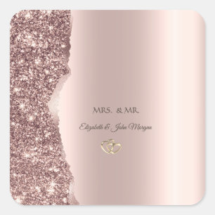 Elegant Rose Gold Glitter Gold Rings Square Sticker