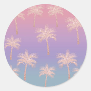 Elegant rose gold glitter gradient palm pattern classic round sticker