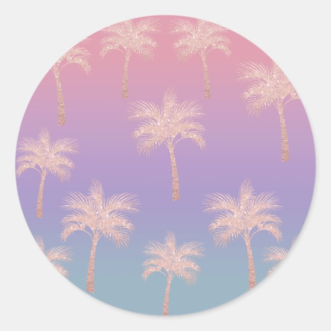 Elegant rose gold glitter gradient palm pattern classic round sticker (Front)