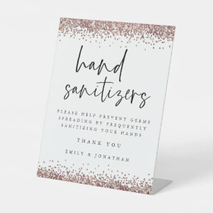 Elegant Rose Gold Glitter Hand Sanitizer Station Pedestal Sign