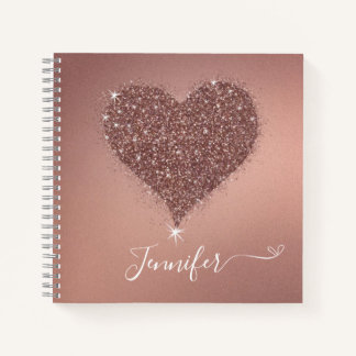 Elegant Rose Gold Glitter Heart Notebook 