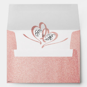 Elegant Rose Gold Glitter, Hearts Wedding Envelope