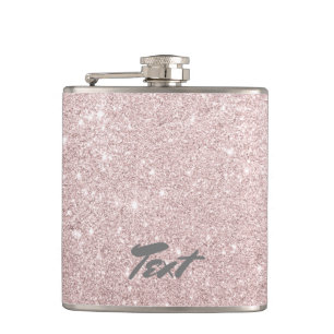 elegant rose gold glitter hip flask