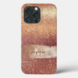 Elegant Rose Gold Glitter Jewels Burgundy Script C iPhone 13 Pro Case