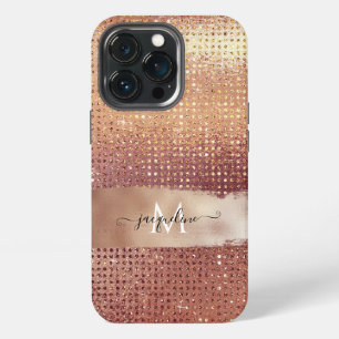 Elegant Rose Gold Glitter Jewels Burgundy Script C iPhone 13 Pro Case