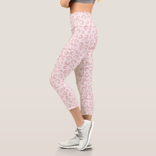 Elegant Rose Gold Glitter Leopard Animal Print Capri Leggings