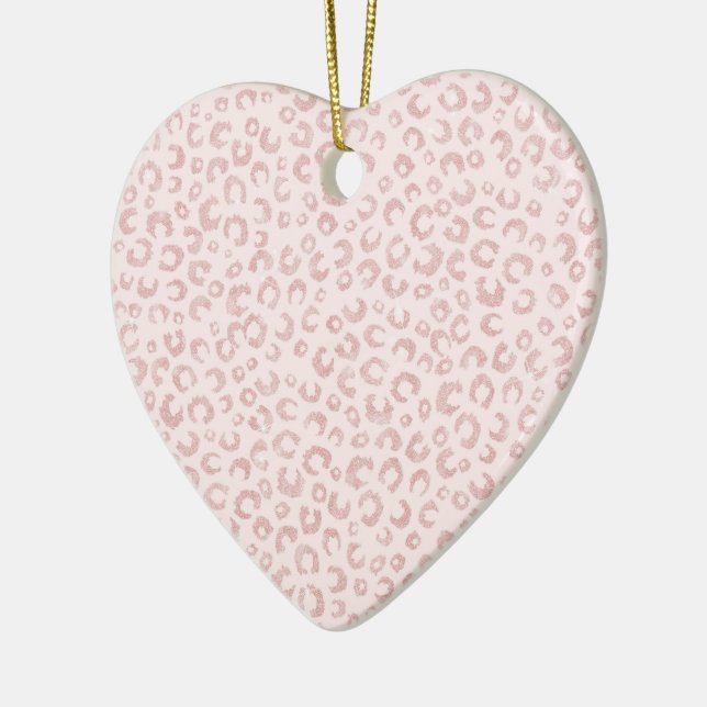 Elegant Rose Gold Glitter Leopard Pattern Ceramic Ornament (Left)