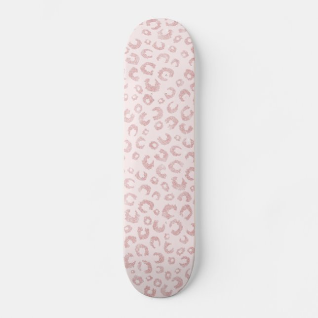 Elegant Rose Gold Glitter Leopard Pattern Skateboard (Front)
