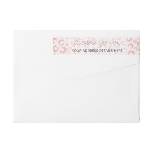 Elegant Rose Gold Glitter Leopard Pattern Wrap Around Label (Back)