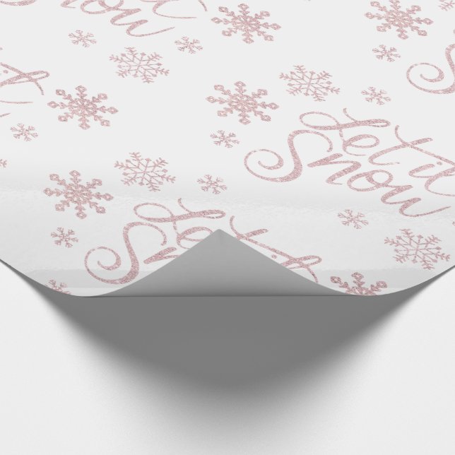 Elegant Rose Gold Glitter Let It Snow & Snowflakes Wrapping Paper (Corner)