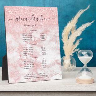 Elegant rose gold glitter makeup artist services plaque