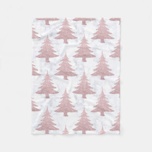 Elegant Rose Gold Glitter &  Marble Christmas Tree Fleece Blanket