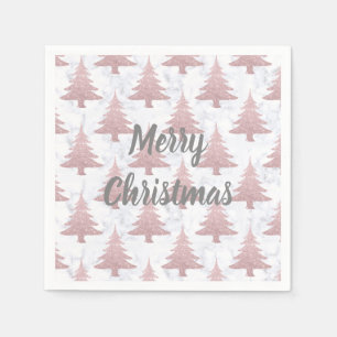 Elegant Rose Gold Glitter & Marble Christmas Tree Napkin