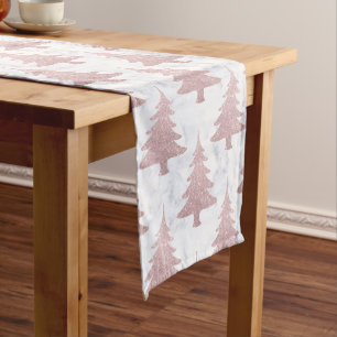 Elegant Rose Gold Glitter &  Marble Christmas Tree Short Table Runner