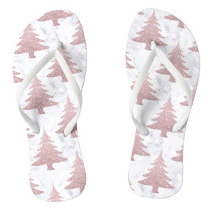 Elegant Rose Gold Glitter &  Marble Christmas Tree Thongs