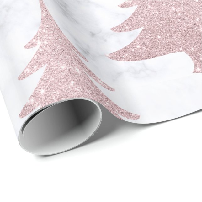 Elegant Rose Gold Glitter &  Marble Christmas Tree Wrapping Paper (Roll Corner)