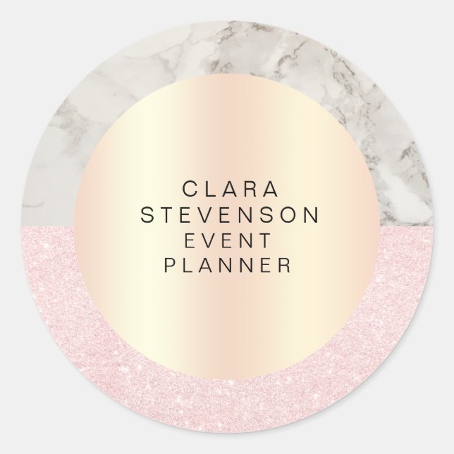 Elegant rose gold glitter & marble event planner classic round sticker (Front)