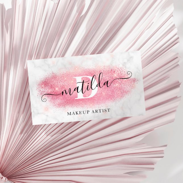 Elegant rose gold glitter marble makeup artist business card (Creator Uploaded)