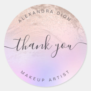 Elegant rose gold glitter marble makeup artist classic round sticker