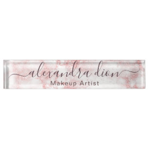 Elegant rose gold glitter marble makeup artist nameplate
