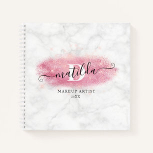 Elegant rose gold glitter marble makeup artist notebook