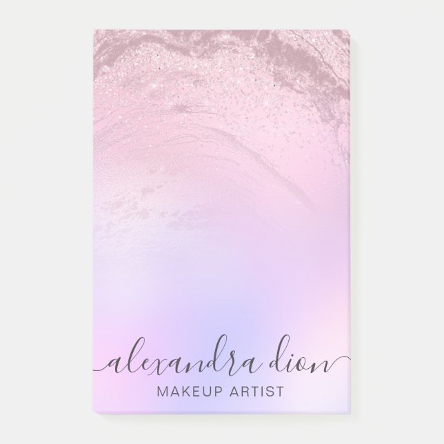 Elegant rose gold glitter marble makeup artist post-it notes (Front)
