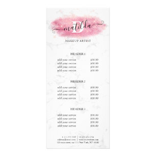 Elegant rose gold glitter marble makeup artist rack card