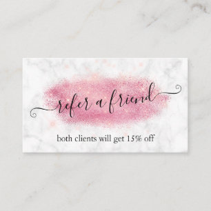 Elegant rose gold glitter marble makeup artist referral card