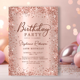 Elegant Rose Gold Glitter Metal 18th Birthday Invitation
