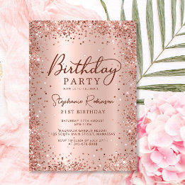 Elegant Rose Gold Glitter Metal 21st Birthday Invitation