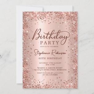 Elegant Rose Gold Glitter Metal 40th Birthday  Invitation