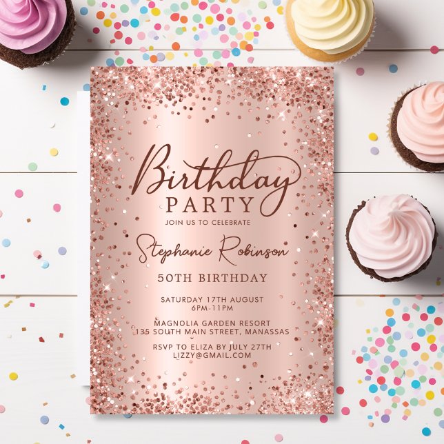 Elegant Rose Gold Glitter Metal 50th Birthday  Invitation (Creator Uploaded)