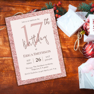 Elegant Rose Gold Glitter modern 17th Birthday  Invitation
