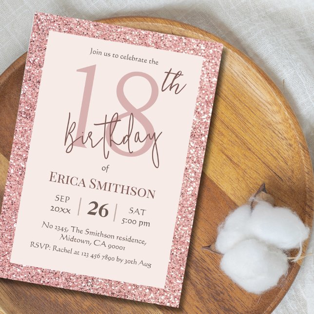 Elegant Rose Gold Glitter modern 18th Birthday Invitation (Creator Uploaded)