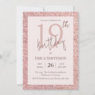 Elegant Rose Gold Glitter modern 19th Birthday Invitation