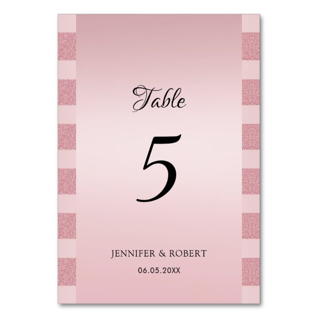 Elegant Rose Gold Glitter Modern Script Template Table Number (Front)