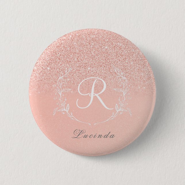Elegant Rose Gold Glitter Monogram  6 Cm Round Badge (Front)